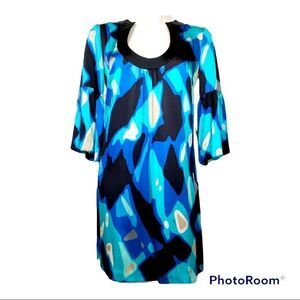 Trina Turk 100% Silk Pucci Style Mod Abstract Bell Sleeved Dress